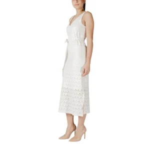 Vila Clothes Abito Midi Donna Beige Smanicato Scollo V Cintura Cotone 34% Elastan 2% Poliestere 64% 14104109