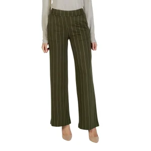 Ichi Pantaloni Donna Verdi a Righe con Cerniera Tasche Anteriori - Pantaloni Viscosa Poliestere Poliammide Elastan