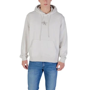 Calvin Klein Jeans Felpa Uomo Beige con Cappuccio Maniche Lunghe Scollo Tondo Tasca Singola in Cotone 100% Autunno/Inverno LV04RD243G