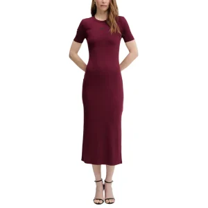 Calvin Klein Jeans Abito Donna Bordeaux Manica Corta Scollo Tondo Modal Elastan Autunno Inverno LV044C902G